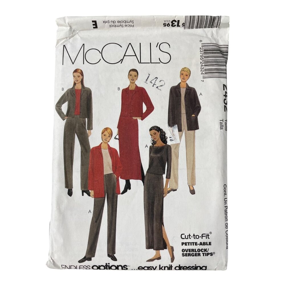 90s McCalls 2432 Sewing Pattern Size F 16-18-20 Jacket Top Pants and Skirt UNCUT